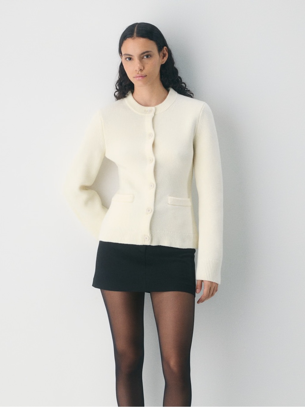 Babaton Merino Wool Cardigan - Light Birch